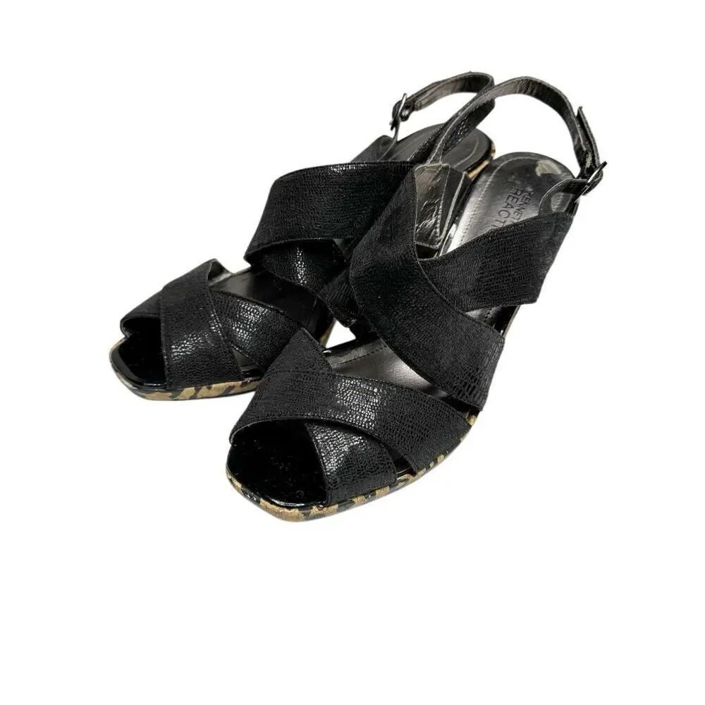 Kenneth Cole Reaction black knock loud wedge sandals size 7